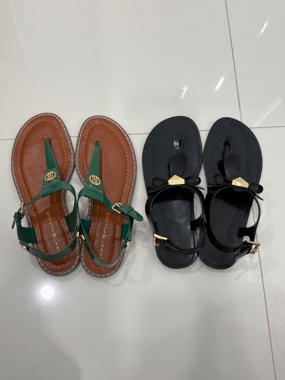 Tommy Hilfiger & Michael Kors Sandals Bundle Green Black Bow Thong